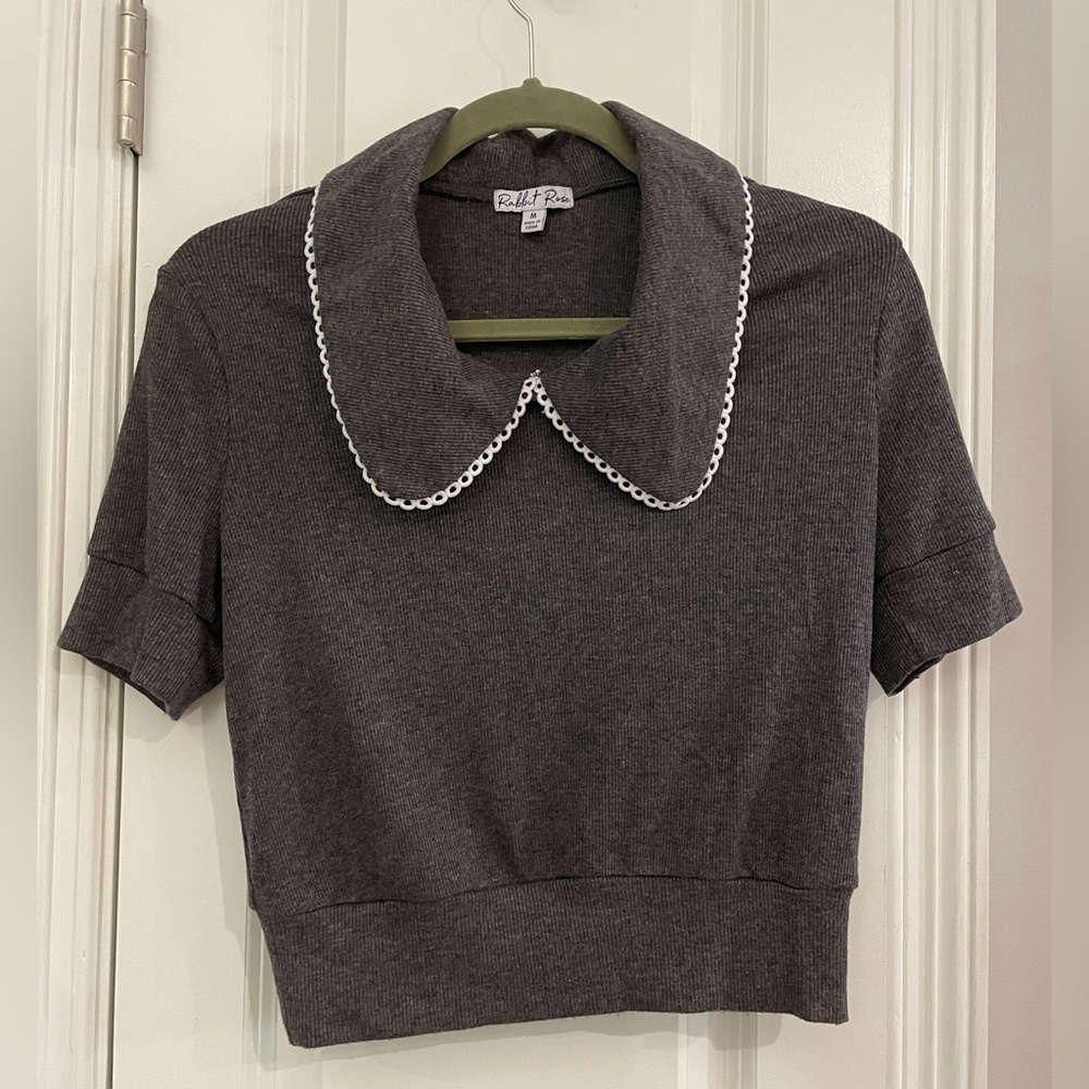 Rabbit Rose Lolita Baby Doll Large Collar Lace Top Blouse Gray Medium